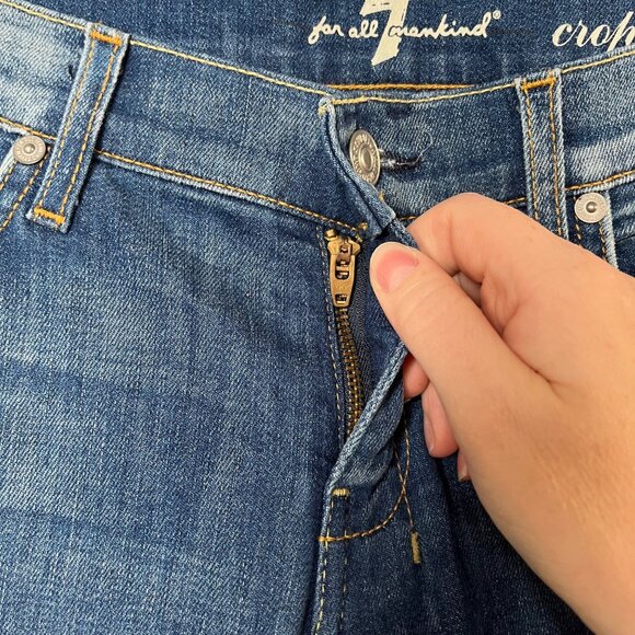 7 For All Mankind Womens Crop Dojo Blue Denim Embroidered 7 Back Pocket Jeans 30 - Picture 8 of 13